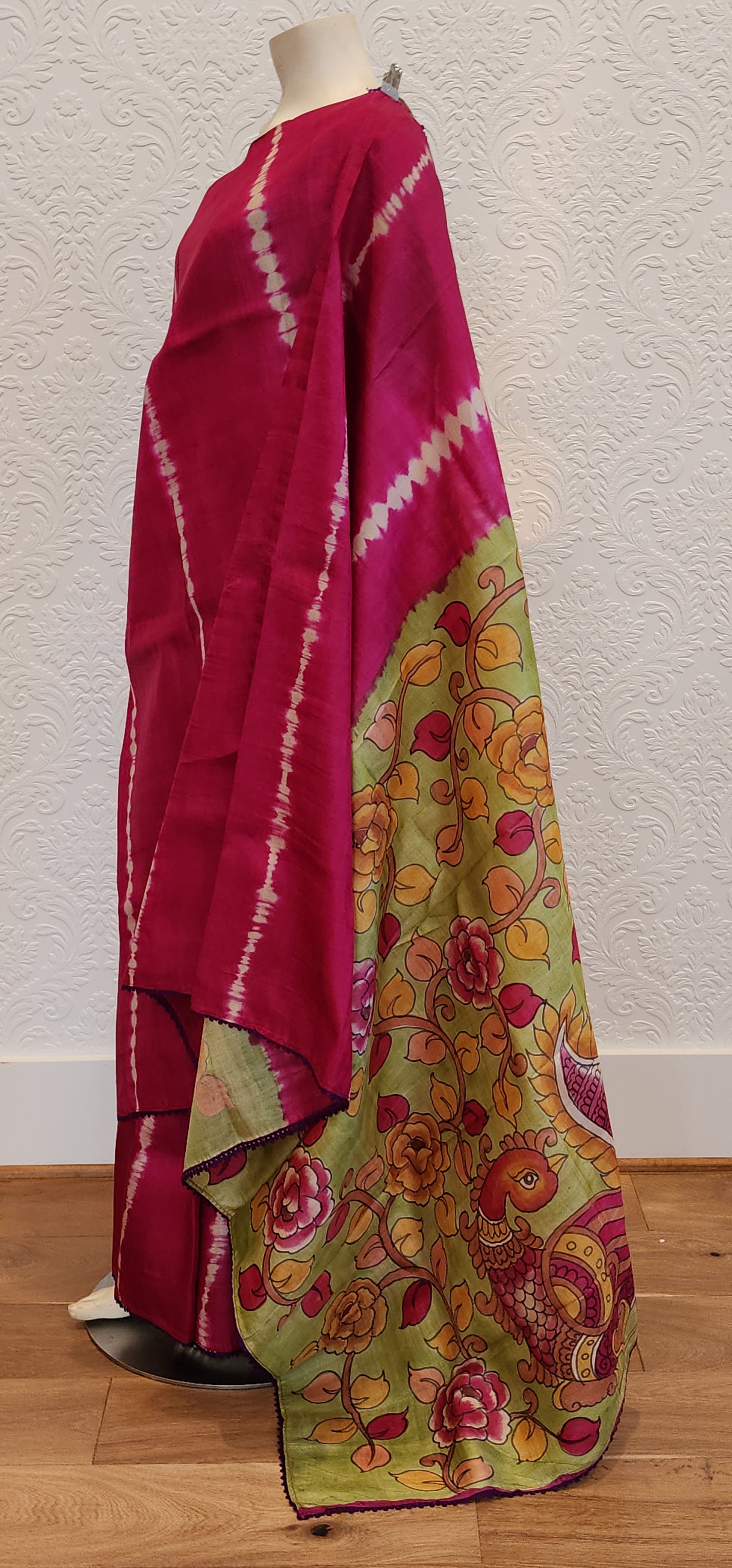 Tussar Saree With Kalamkari Pallu and Blouse.