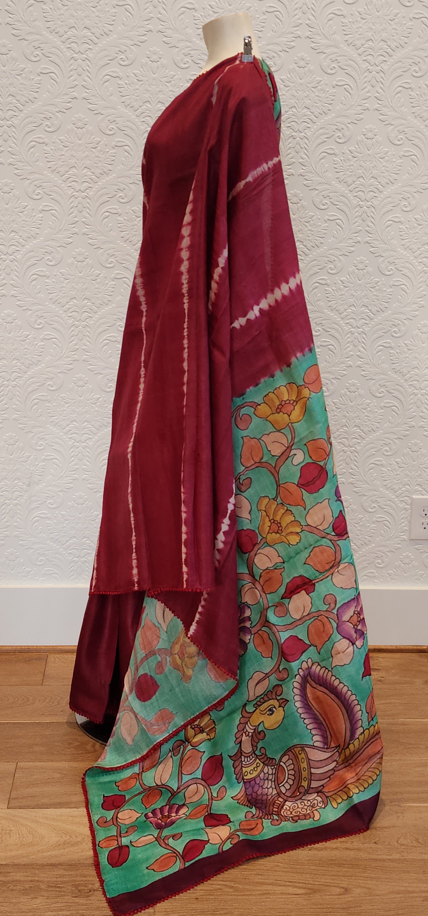 Tussar Saree With Kalamkari Pallu and Blouse.