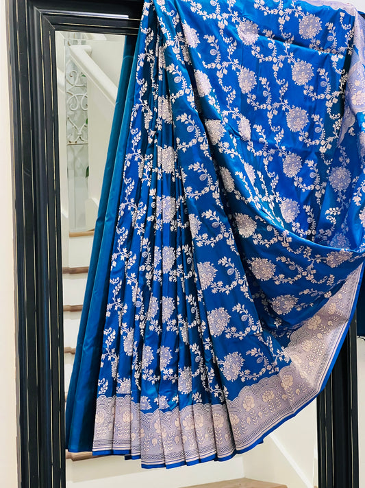 Katan Banaras Saree in Royal Blue W/ custom Blouse.