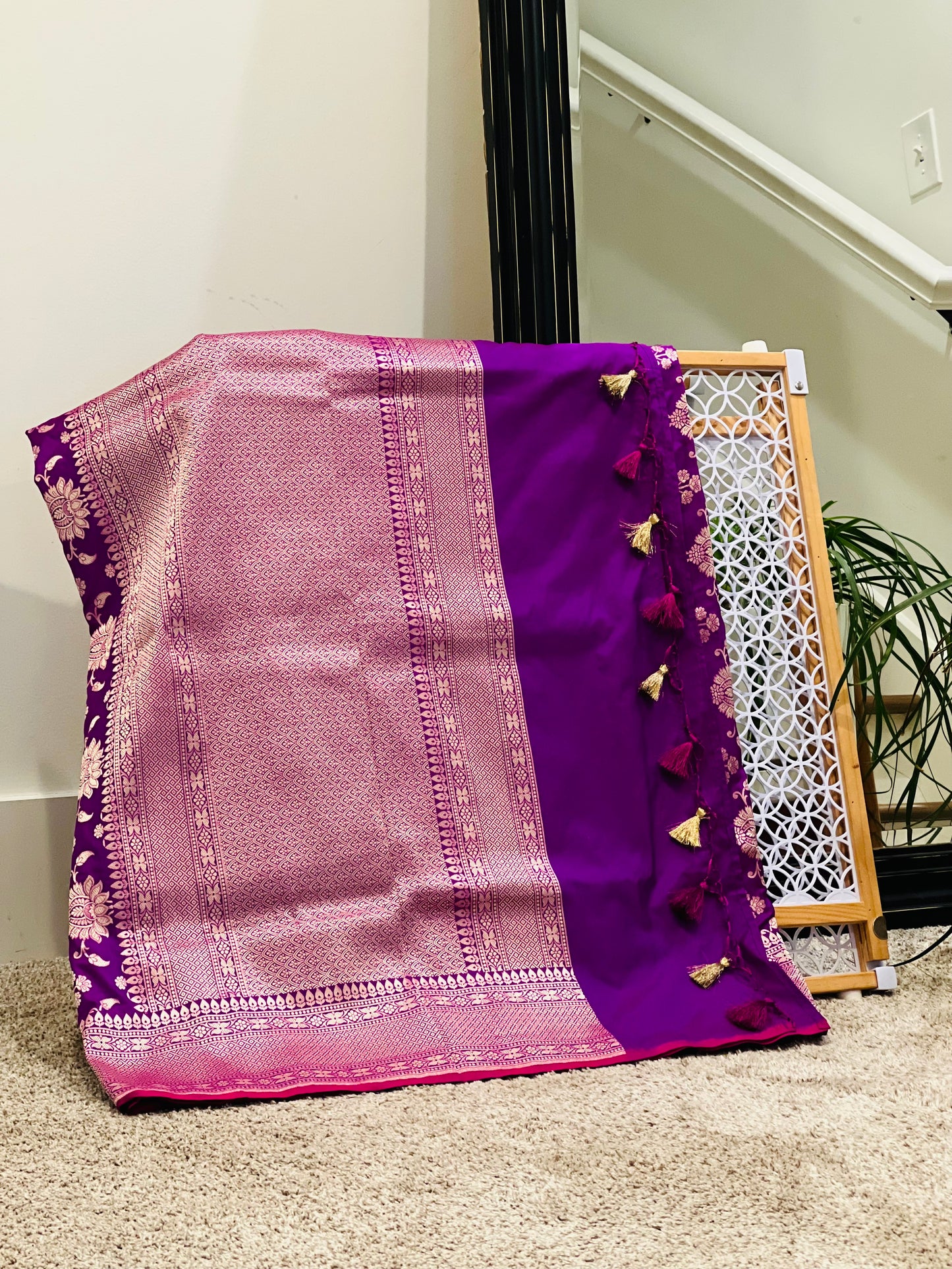 Katan Banaras Saree in Purple W/ CustomBlouse.