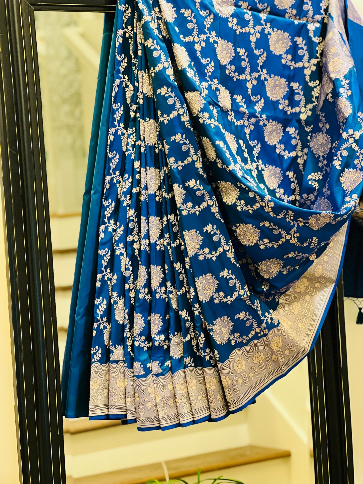 Katan Banaras Saree in Royal Blue W/ custom Blouse.