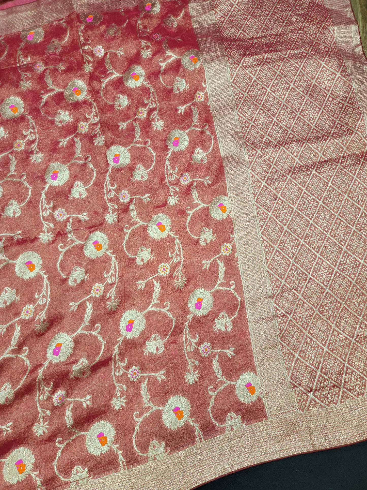 Red Tissue Moonga Silk Saree with blouse