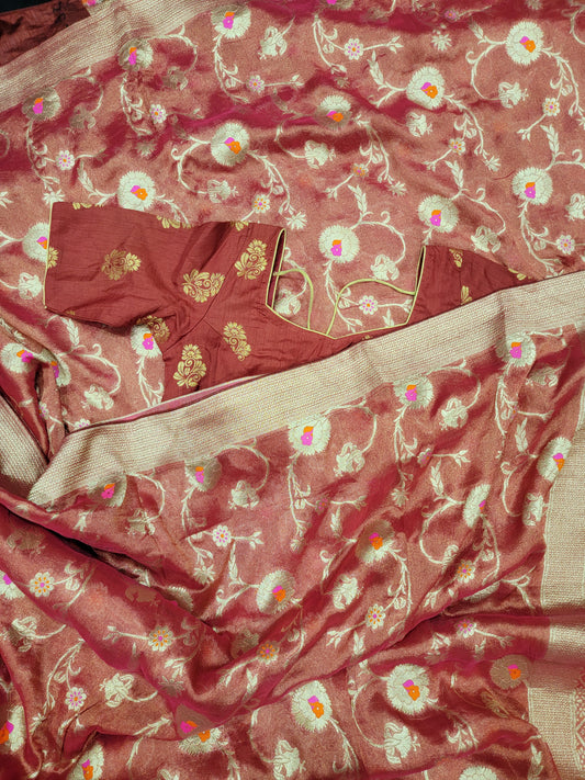 Red Tissue Moonga Silk Saree with blouse