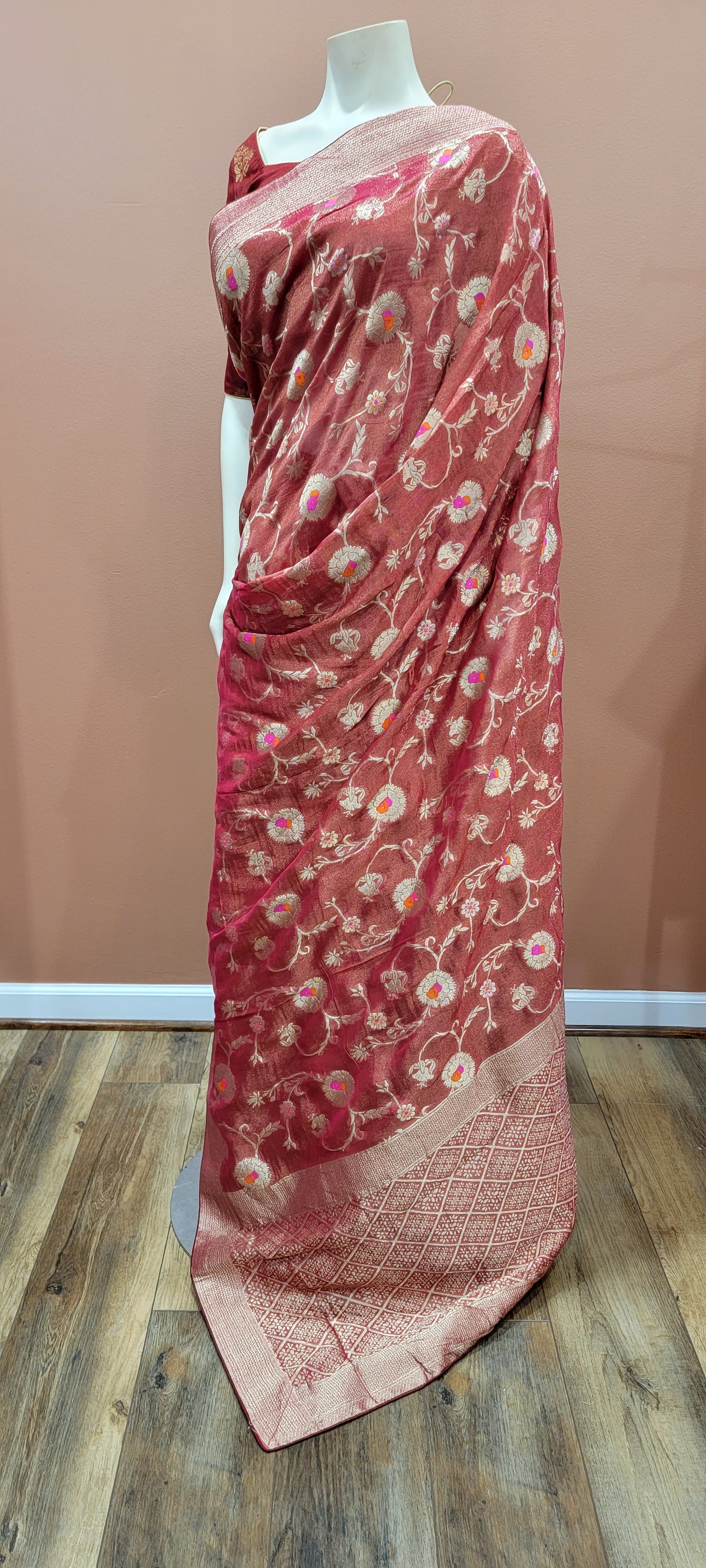 Tissue Munga Silk saree w/ Blouse in Orange