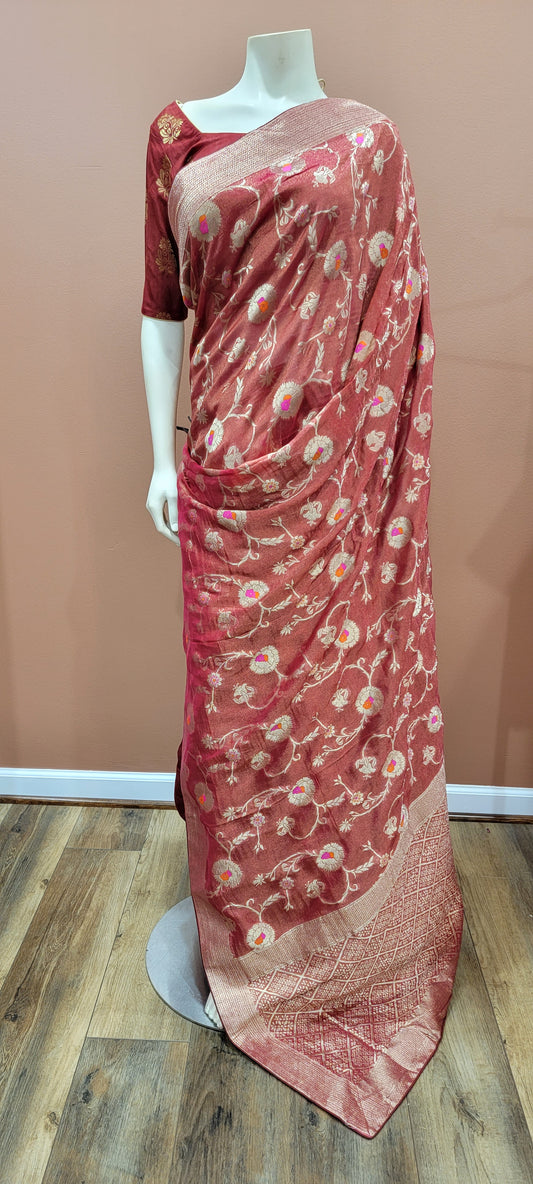 Tissue Munga Silk saree w/ Blouse in Orange