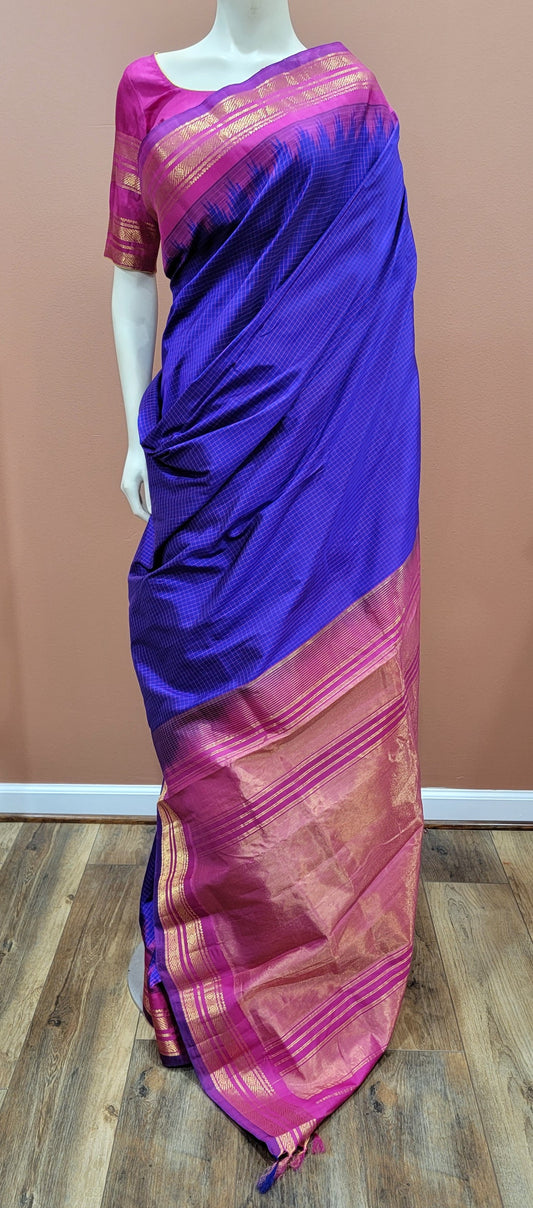 Gadwal Silk Saree in Blue and Pink