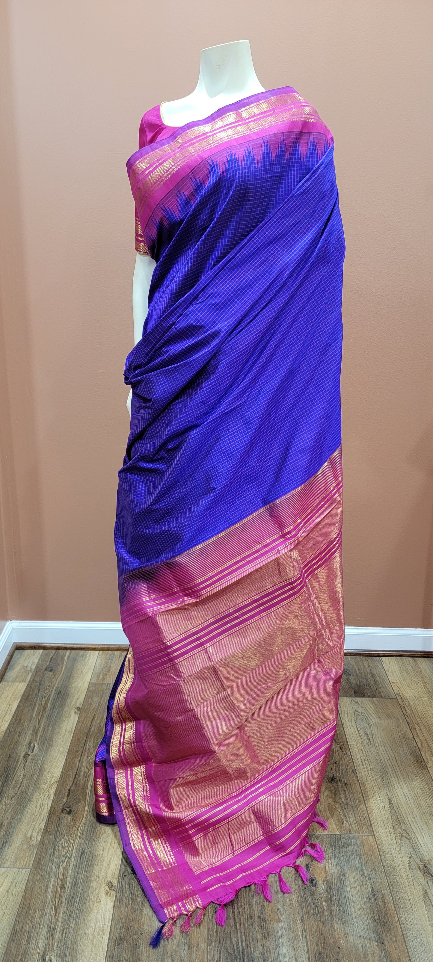 Gadwal Silk Saree in Blue and Pink