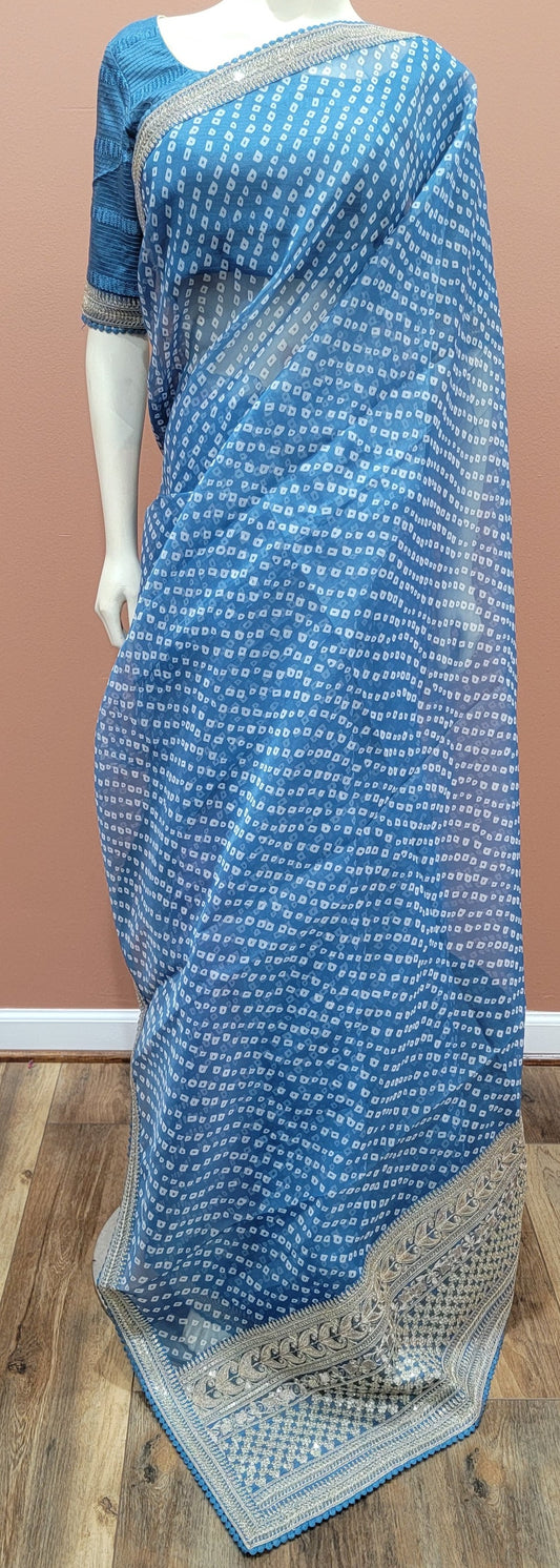 Bandhini Organza Saree w/ Sequence border and Blouse