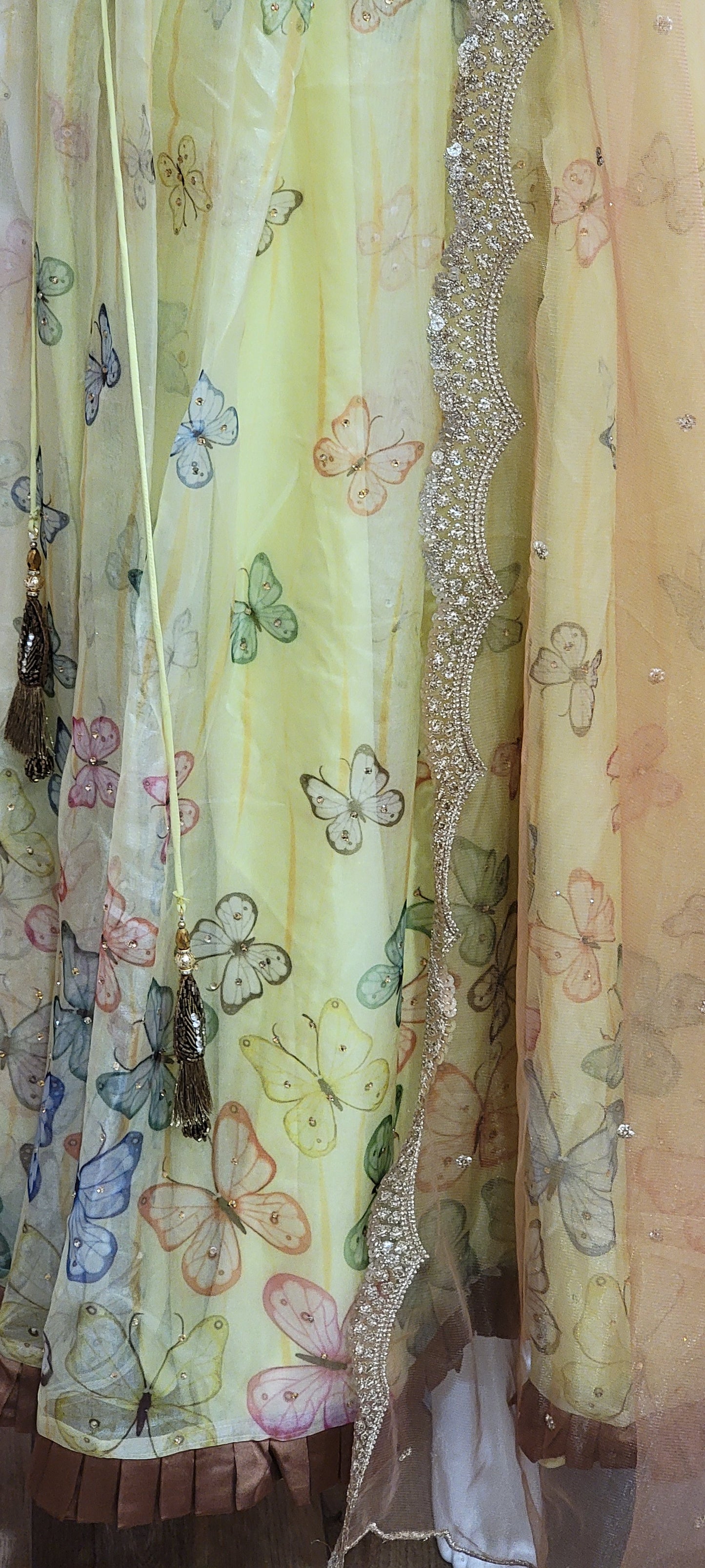 Organza Lehenga Set in Brown and Yellow