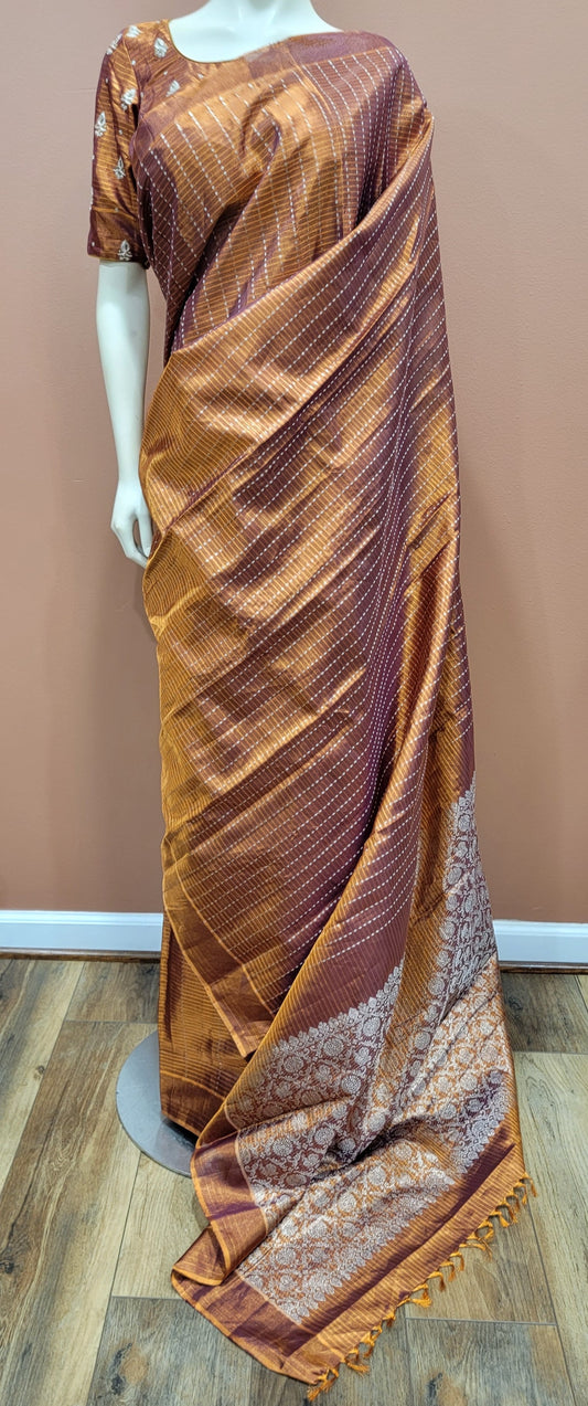 Kanchi Tissue Saree w/ Work Blouse