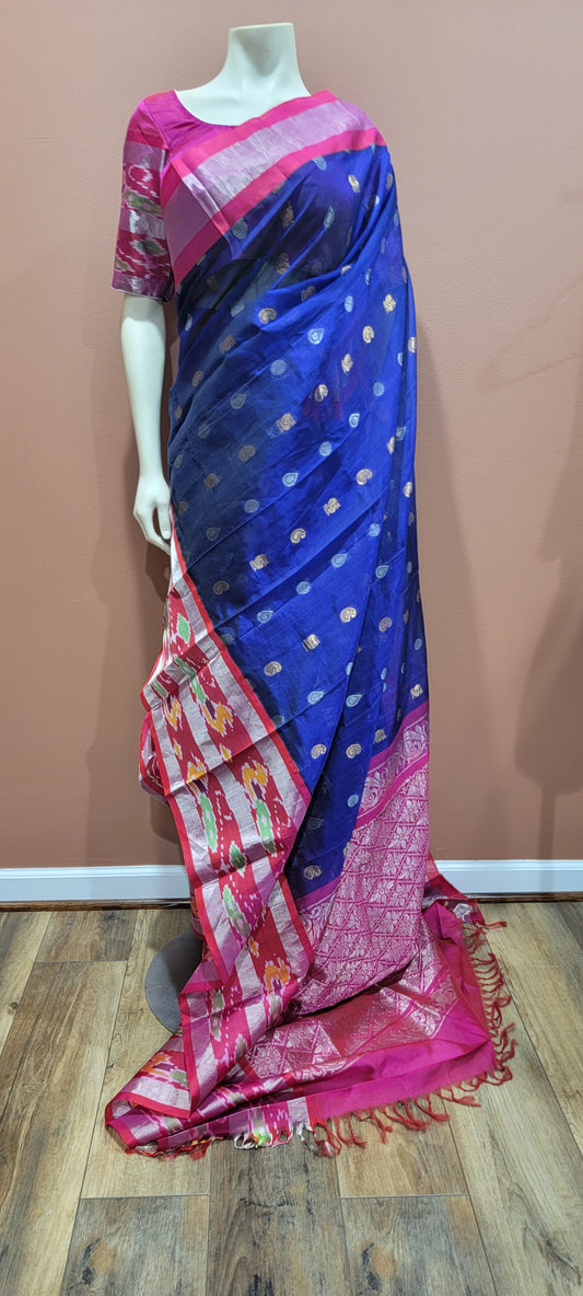 Kuppadam Saree in Blue and Pink