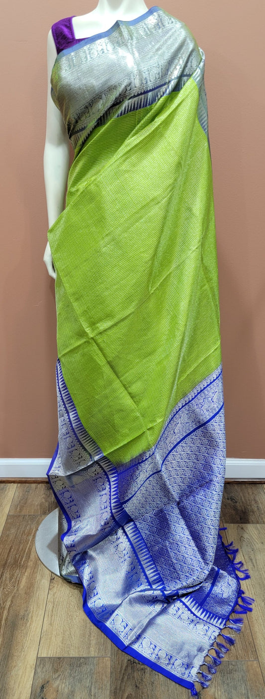 Venkatagiri Silk Saree in Green and Blue w/ Custom Blouse