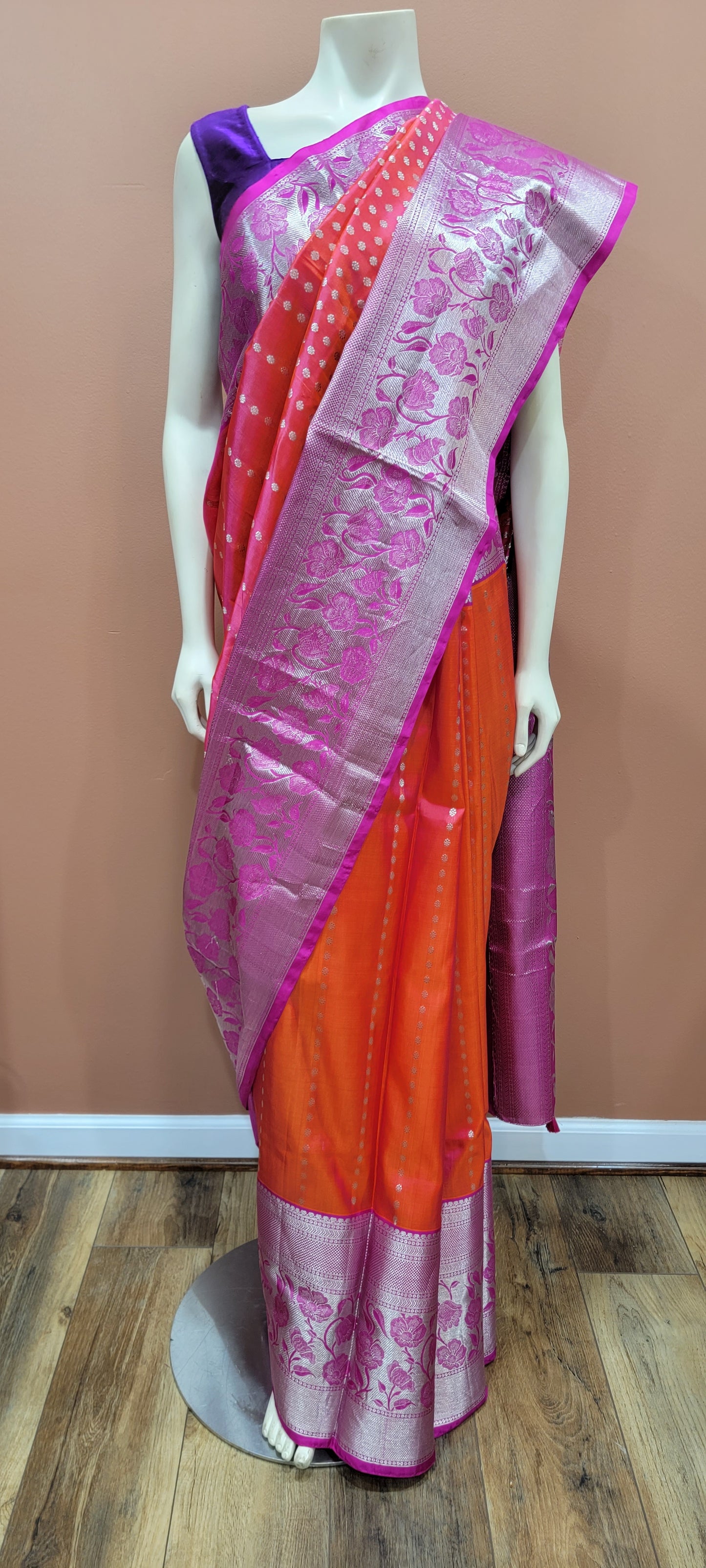Venkatagiri Silk Saree in Pink w/ Custom Blouse