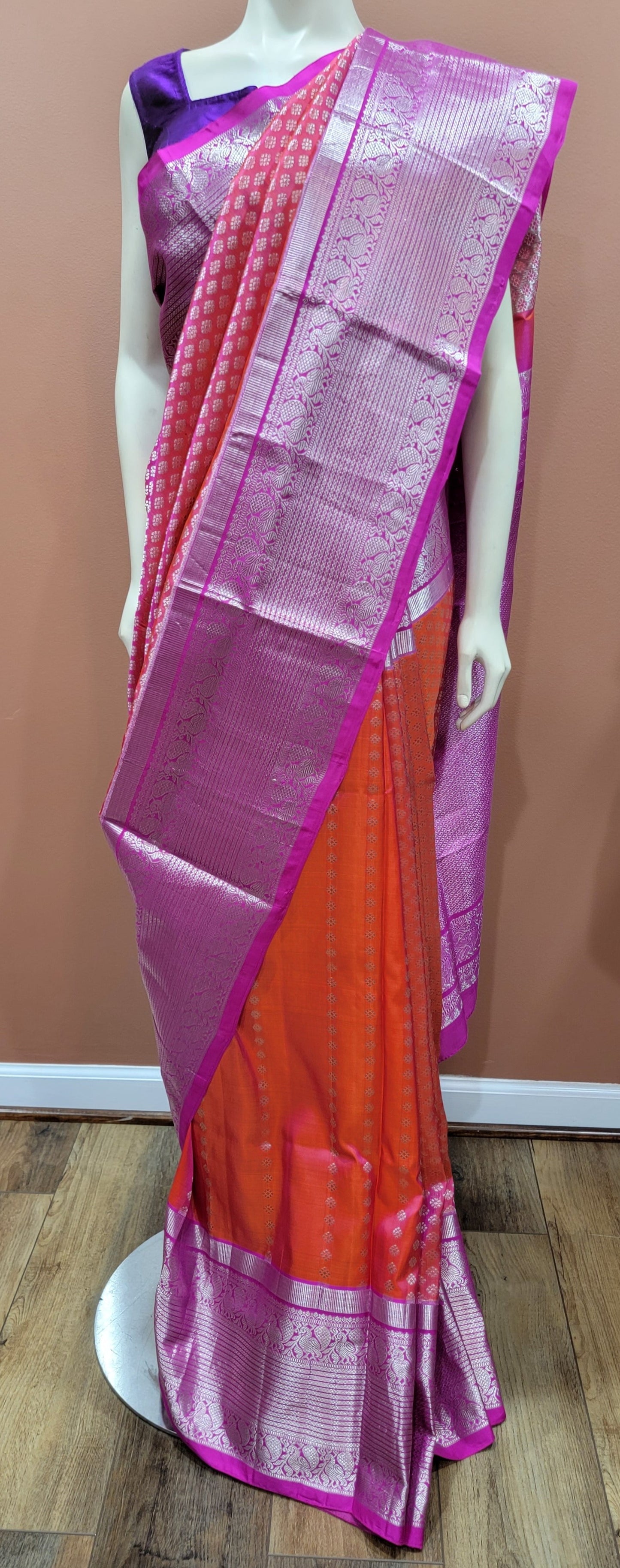 Venkatagiri Silk Saree in Red and Pink w/ Custom Blouse