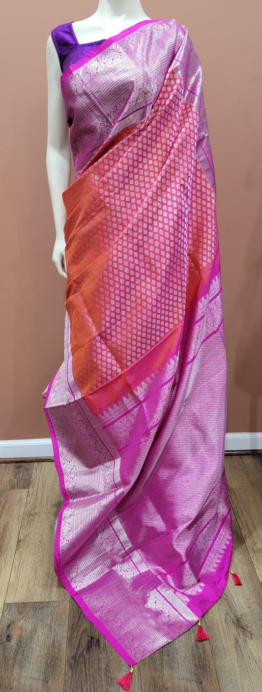 Venkatagiri Silk Saree in Red and Pink w/ Custom Blouse