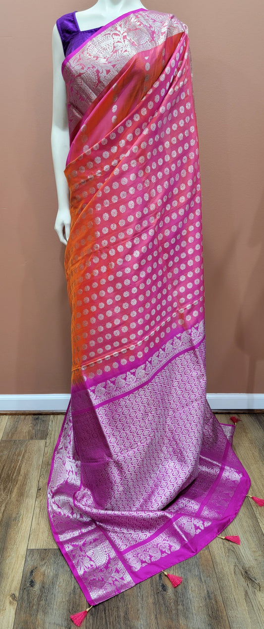 Venkatagiri Silk Saree in Red and Violet w/ Custom Blouse