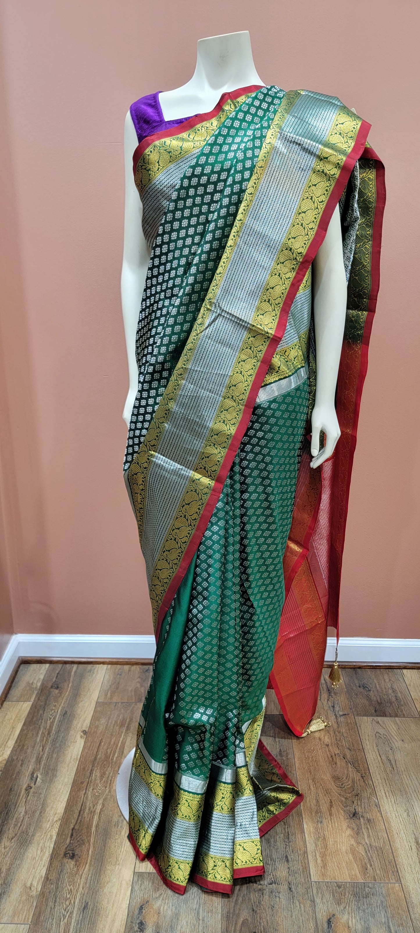 Venkatagiri Silk Saree in Green and Red w/ Custom Blouse