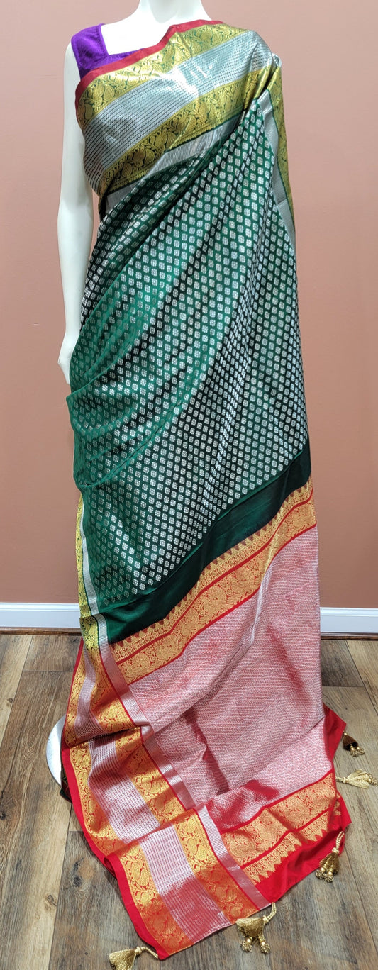 Venkatagiri Silk Saree in Green and Red w/ Custom Blouse