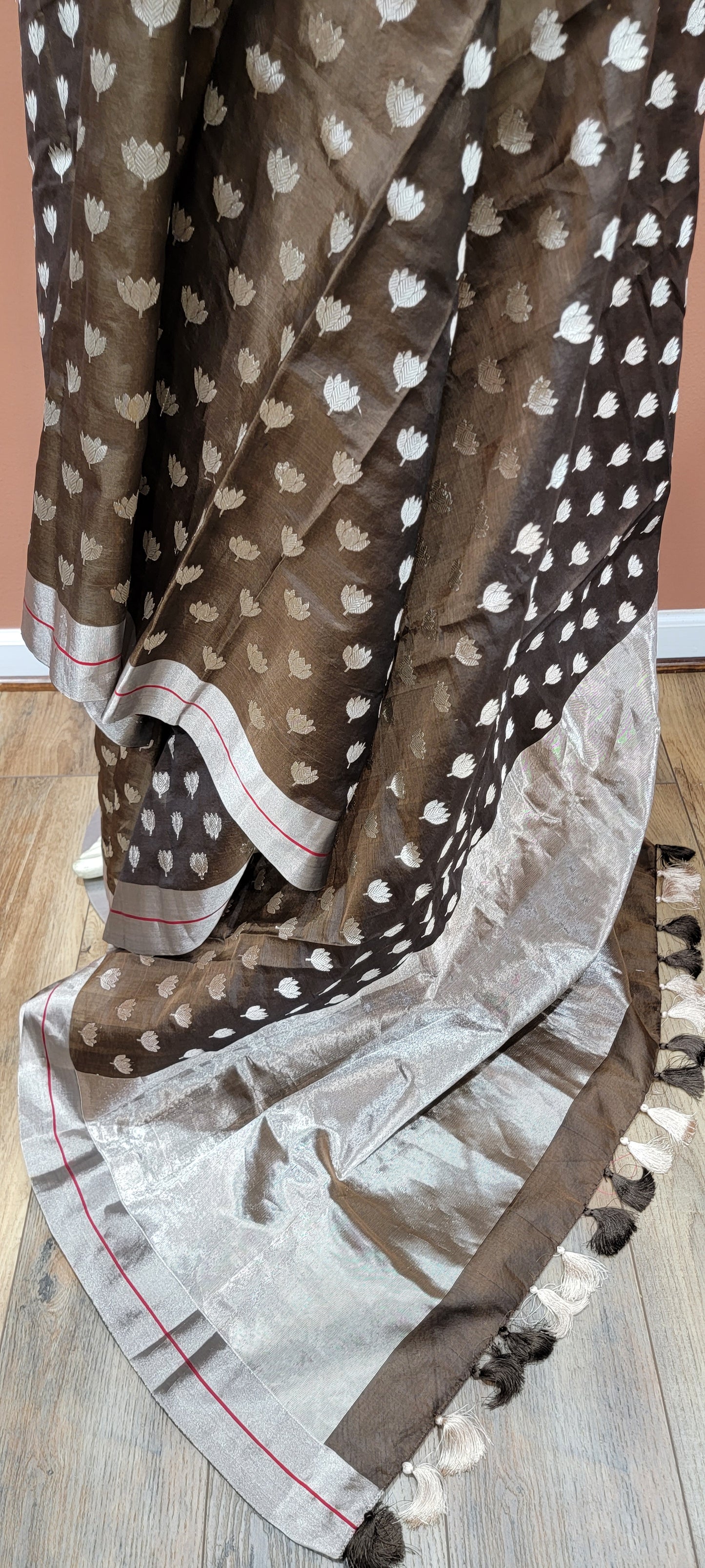 Chanderi Pattu Saree in Brown W/ Custom Blouse