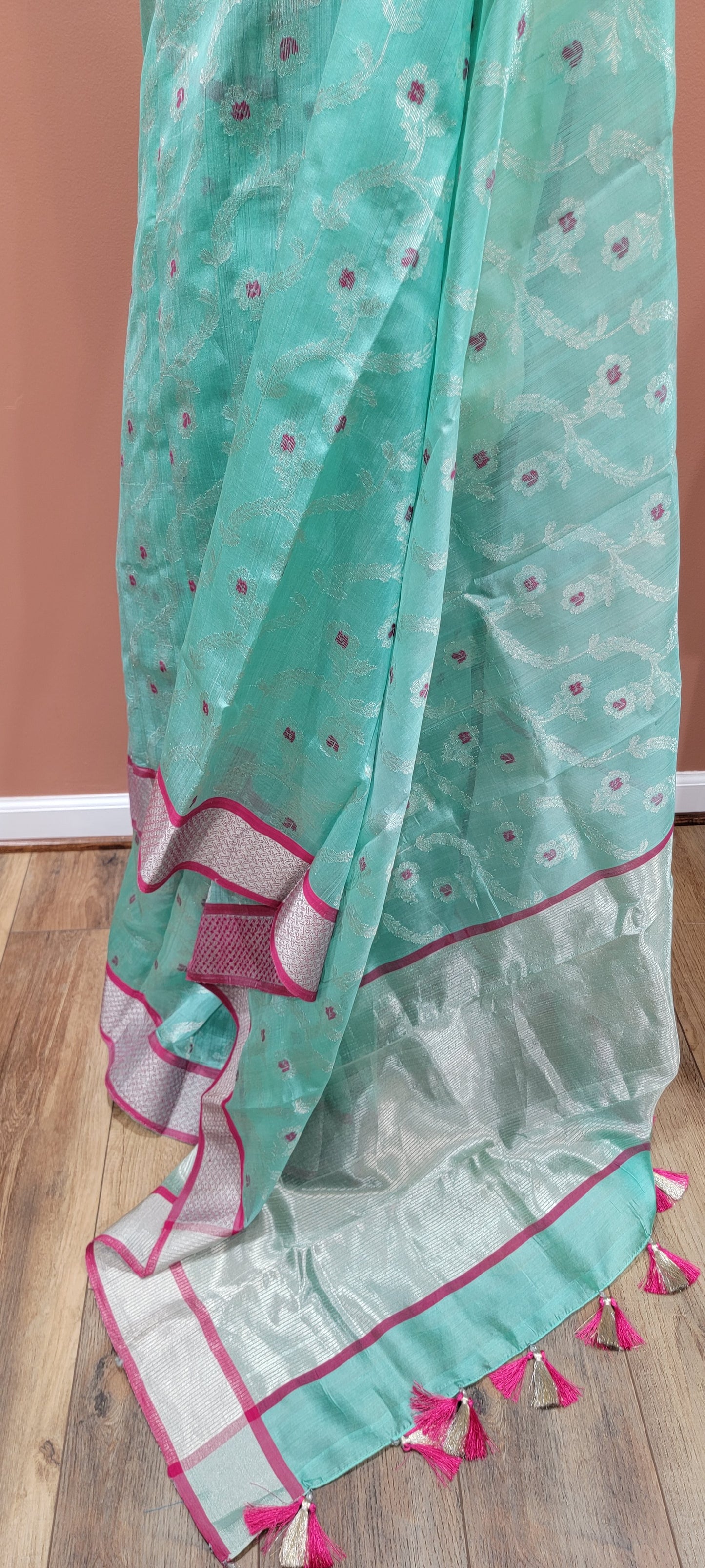 Chanderi Pattu Saree W/ Custom Blouse