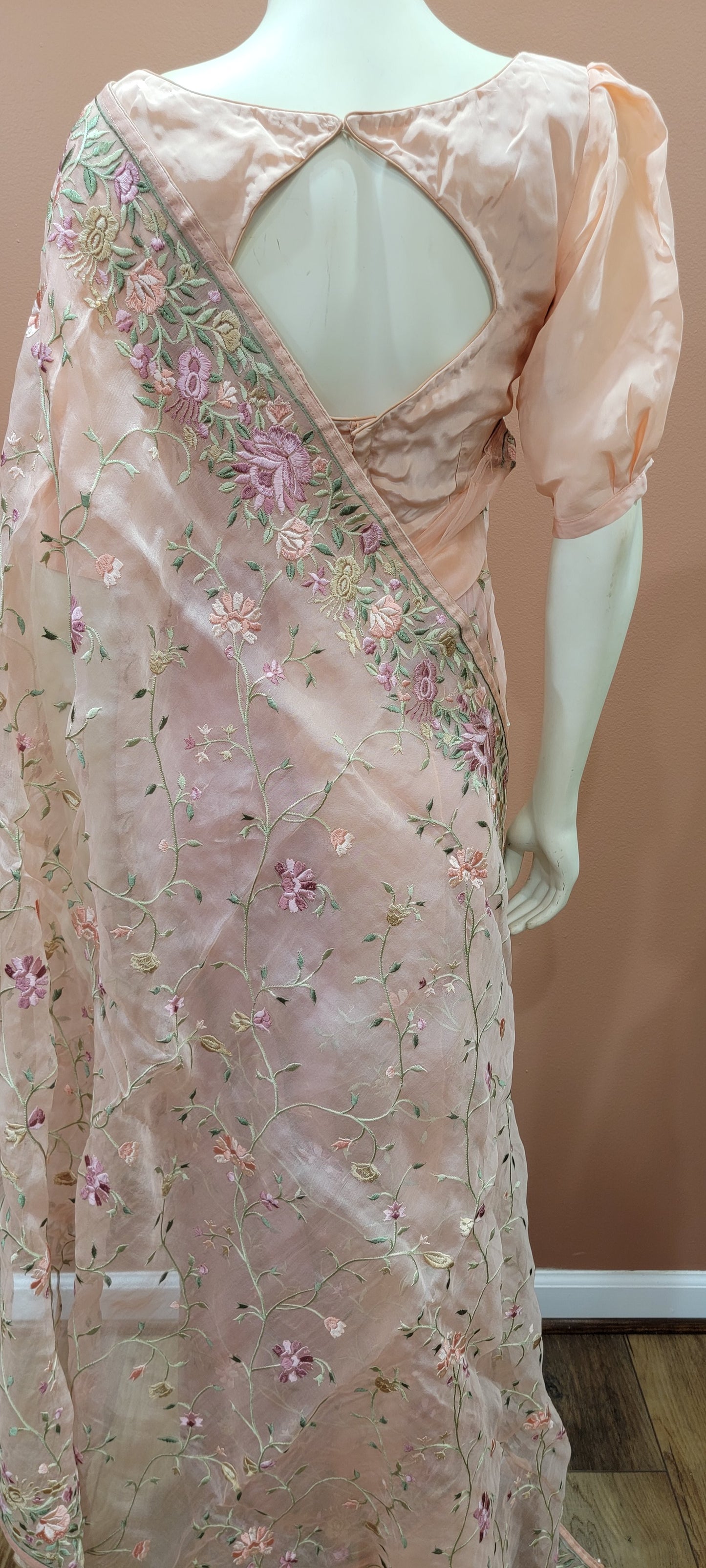 Embroidered Organza Saree w/ Blouse Collection Pink and Peach