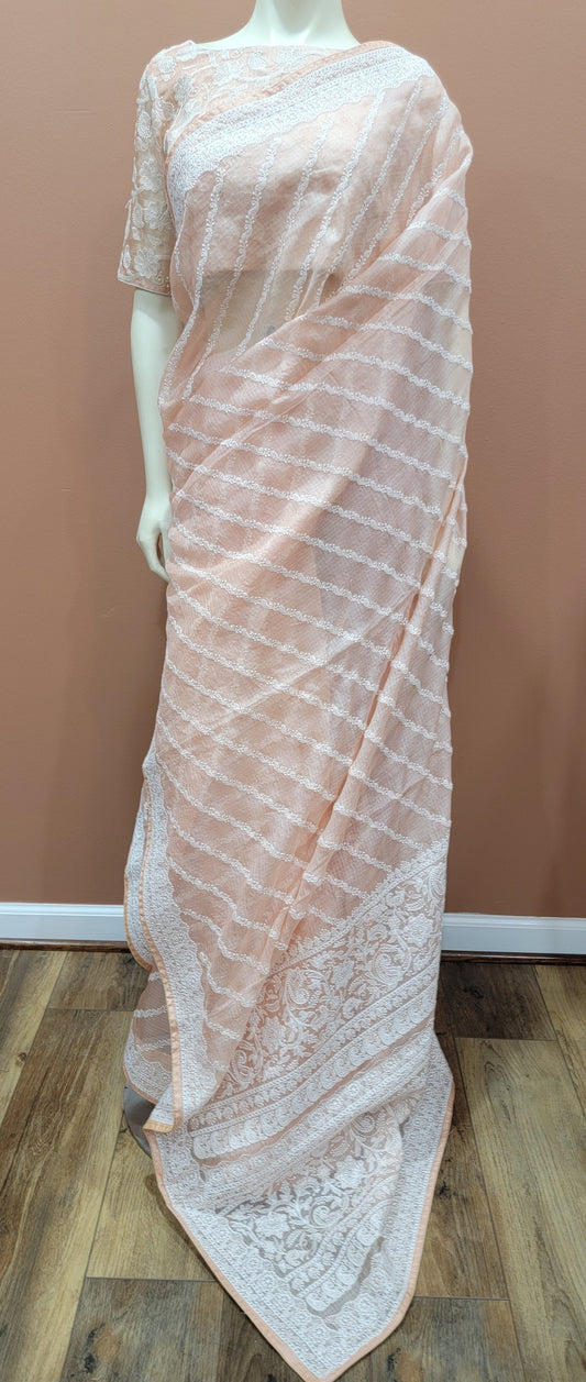 Kota Tussar Chikankari Saree with Chikankari blouse