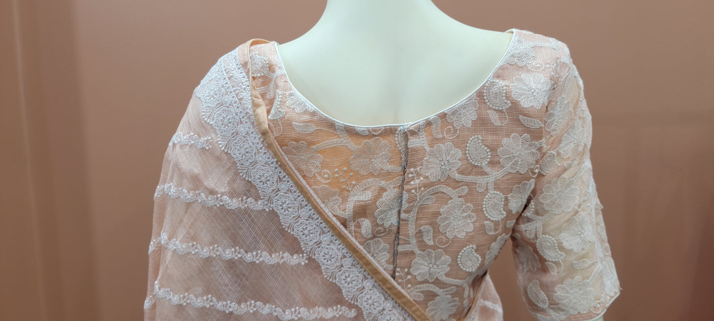 Kota Tussar Chikankari Saree with Chikankari blouse