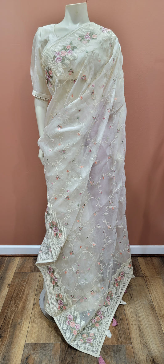 Organza Embroidered Saree Collection W/ Blouse.