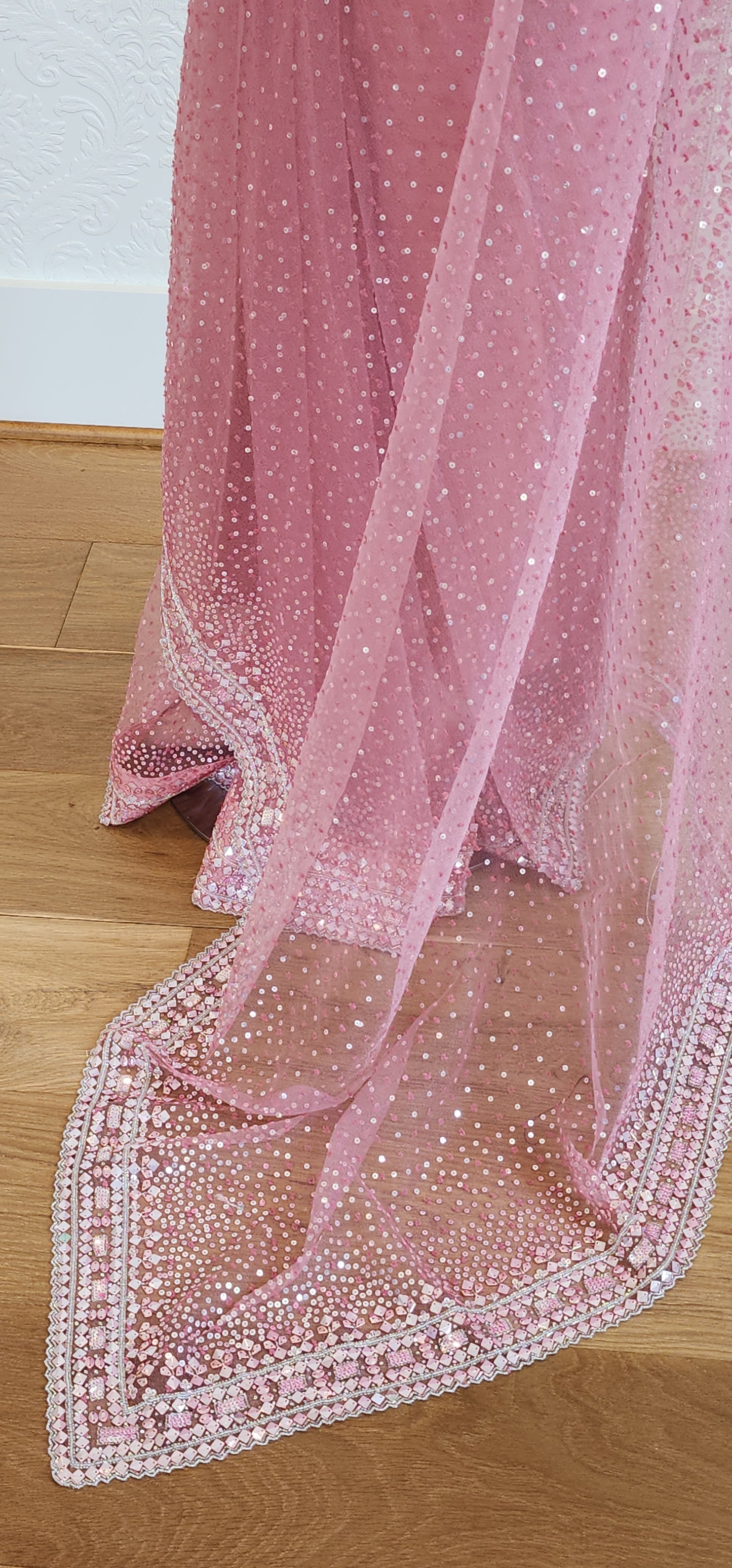 Sequence Organza Saree in Pink W/ Custom Blouse.