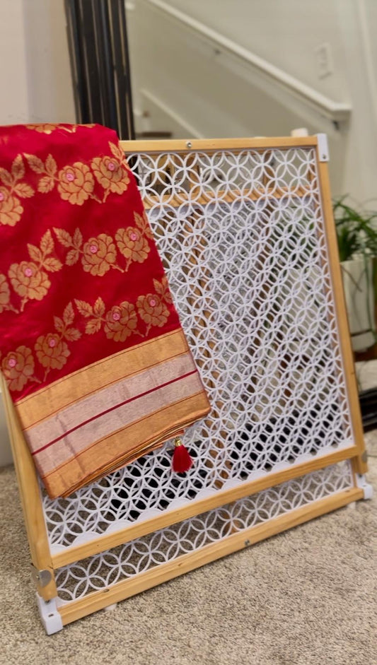 Red Chanderi Silk Saree W/custom Blouse.