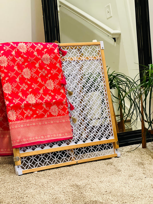 Katan Banaras Saree in Pink W/ Custom Blouse.