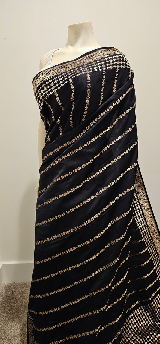 Black Satin Banaras Saree W/Blouse.