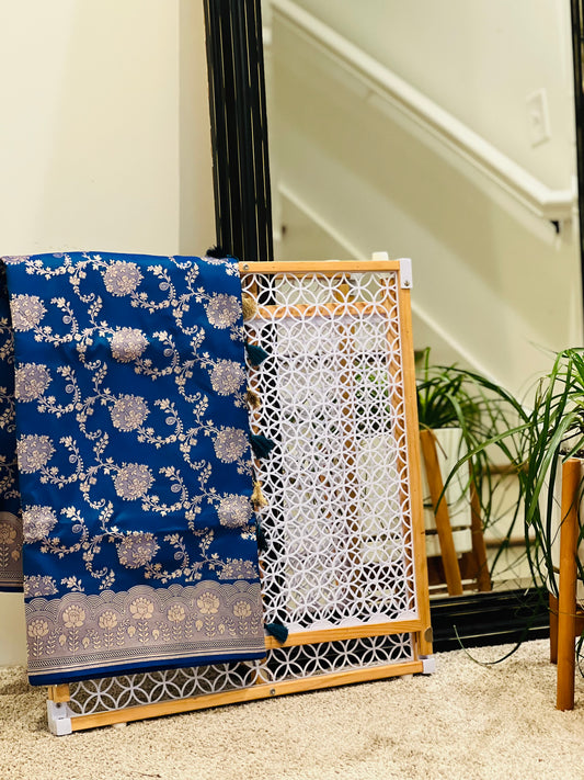 Katan Banaras Saree in Royal Blue W/ custom Blouse.