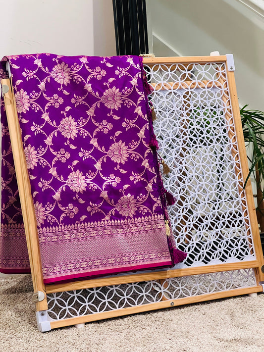 Katan Banaras Saree in Purple W/ CustomBlouse.