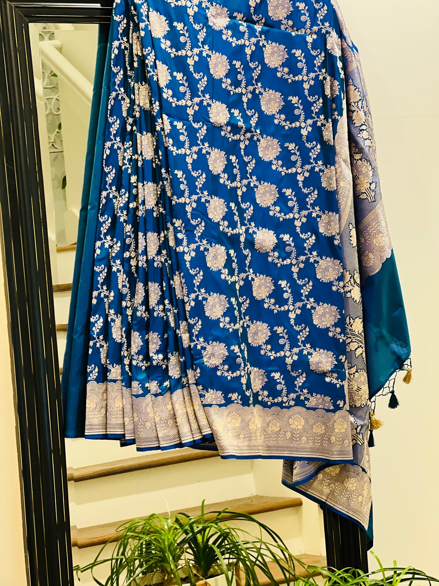 Katan Banaras Saree in Royal Blue W/ custom Blouse.