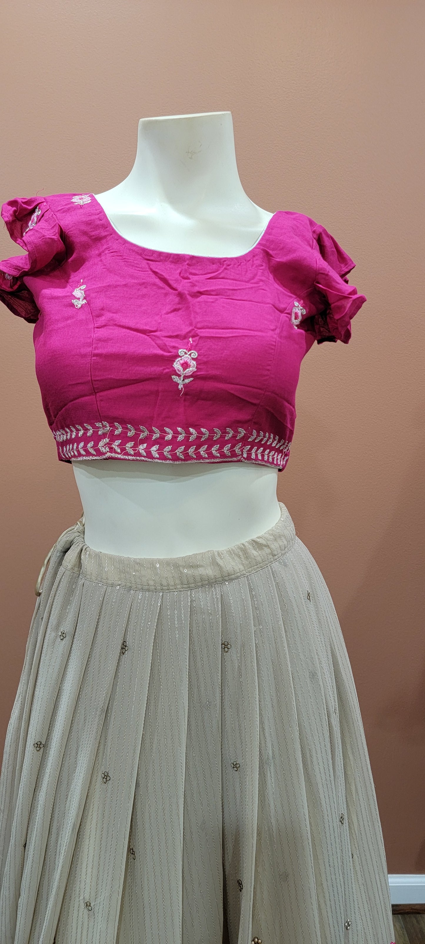 Georgette Sequence Lehenga Set in Pink and Grey