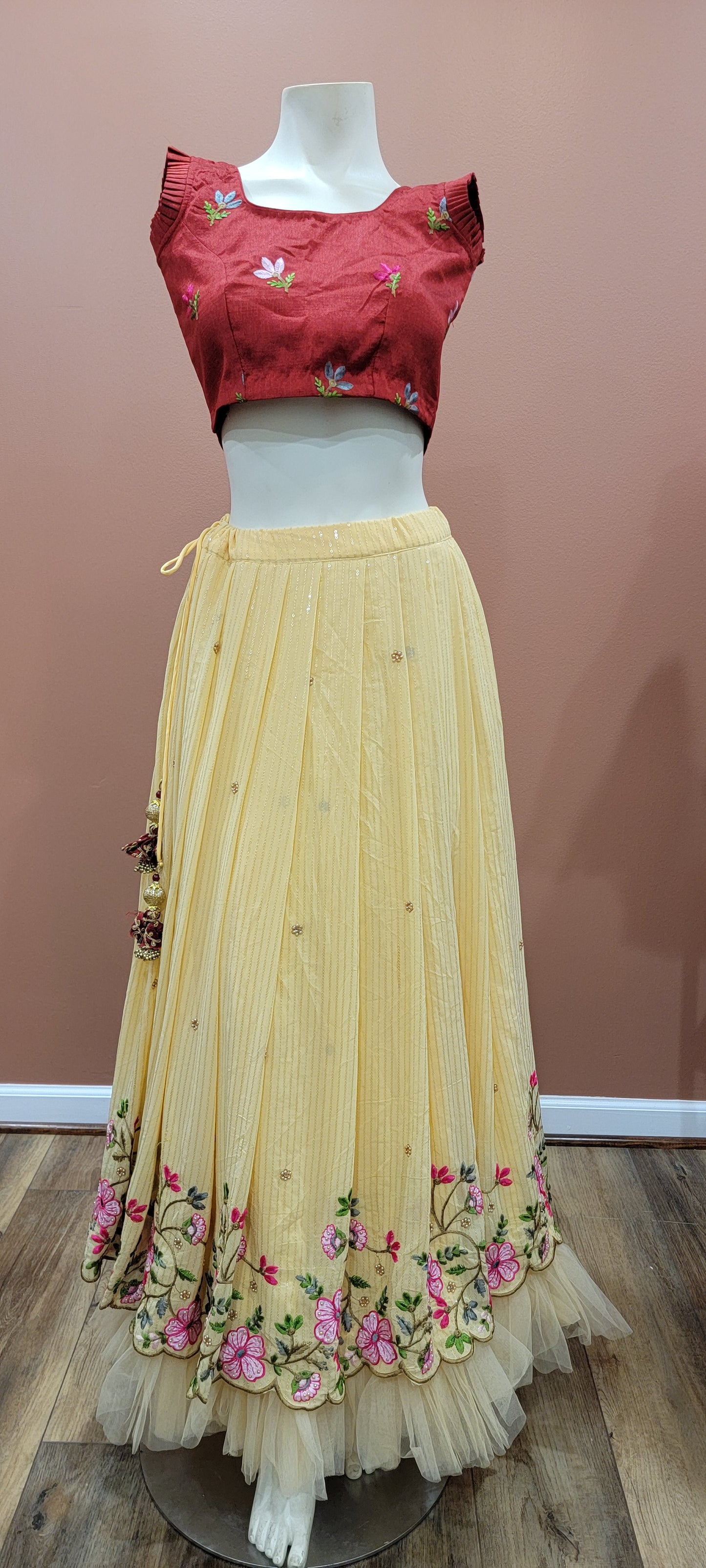 Georgette Sequence Lehenga Set in yellow and Red