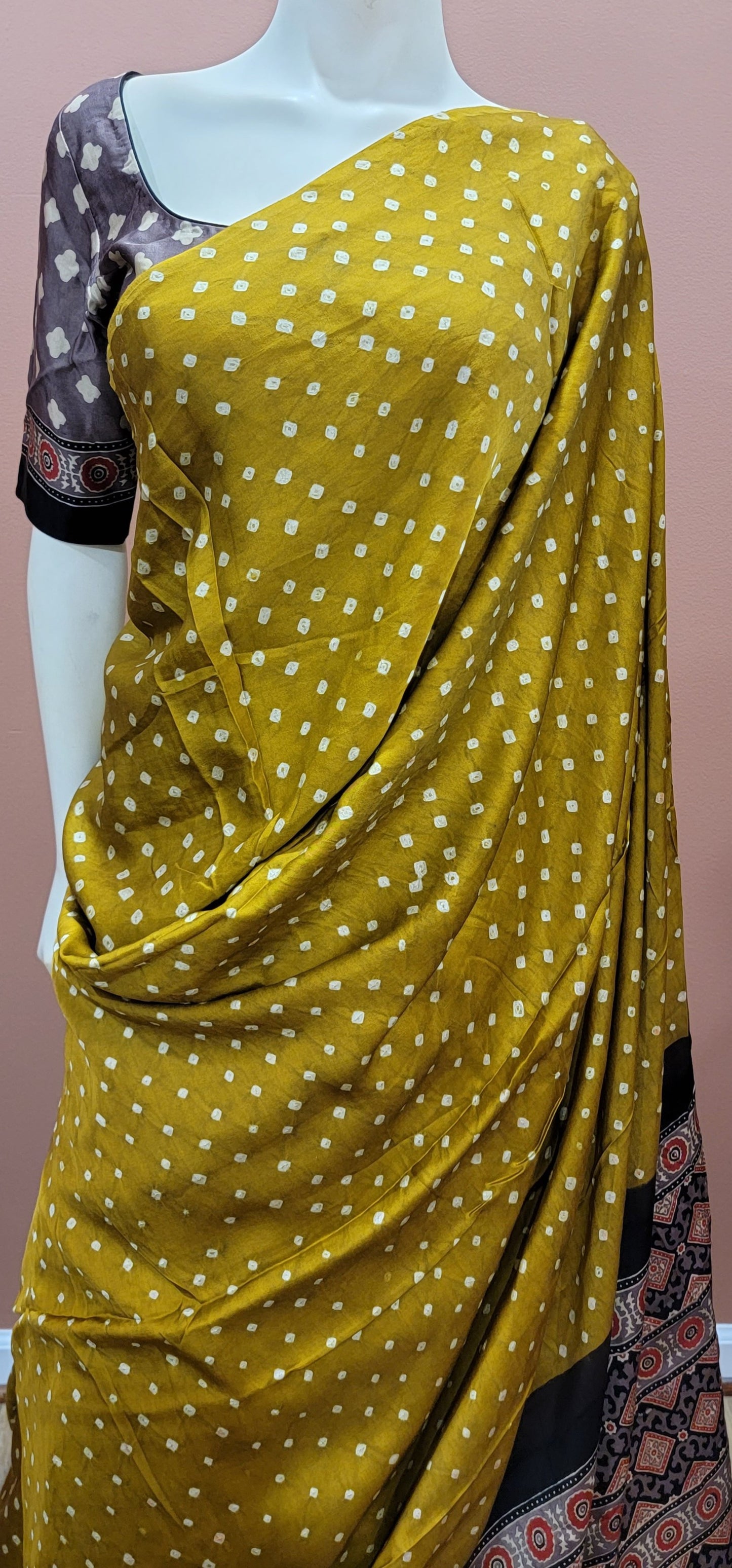 Pure Modal Silk Ajrakh Pallu Saree w/ Blouse