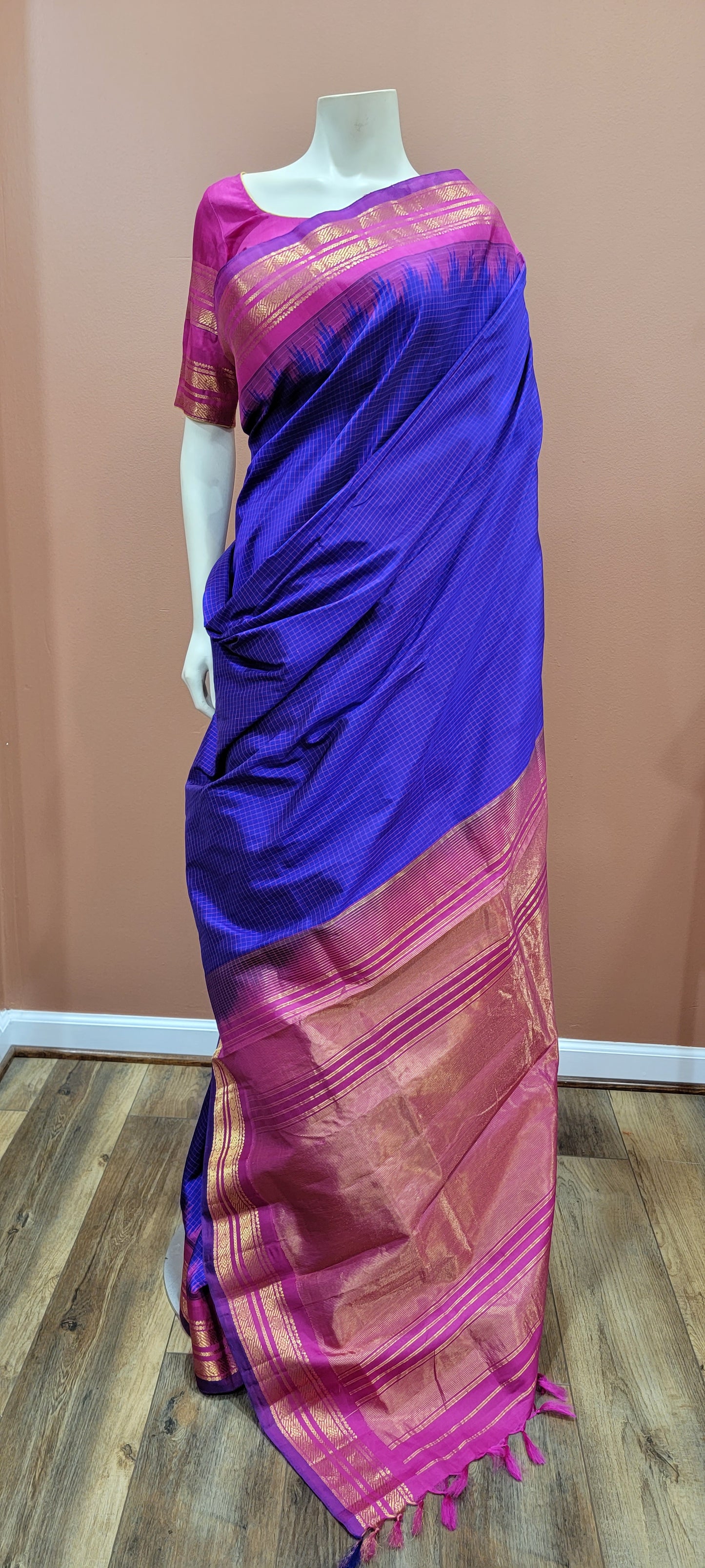 Gadwal Silk Saree in Blue and Pink