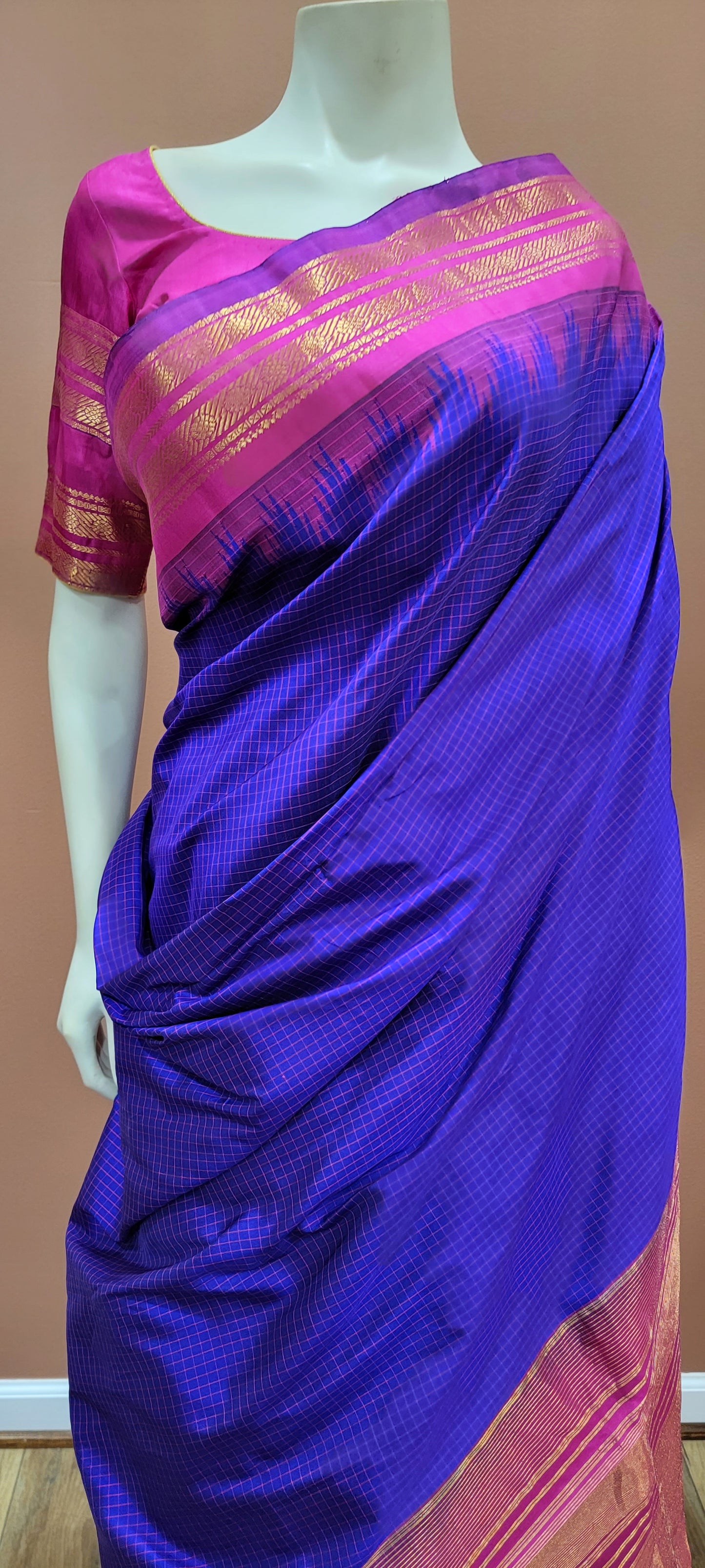 Gadwal Silk Saree in Blue and Pink