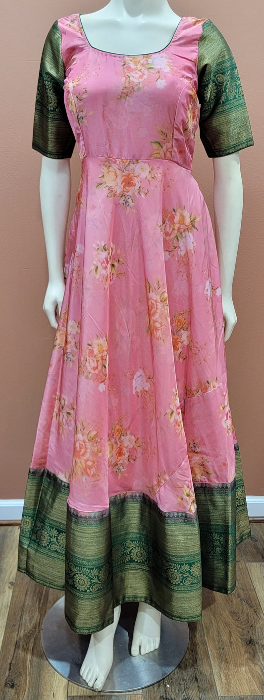 Digital Print Long Silk Dress w/ Kanchi Border