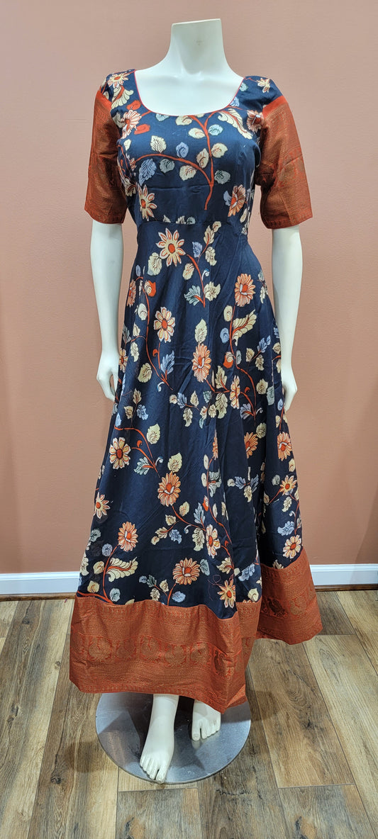 Kalamkari Print Silk Dress w/ Kanchi border