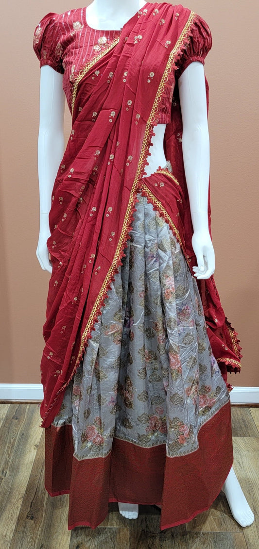 Digital Printed Banaras Half Saree set