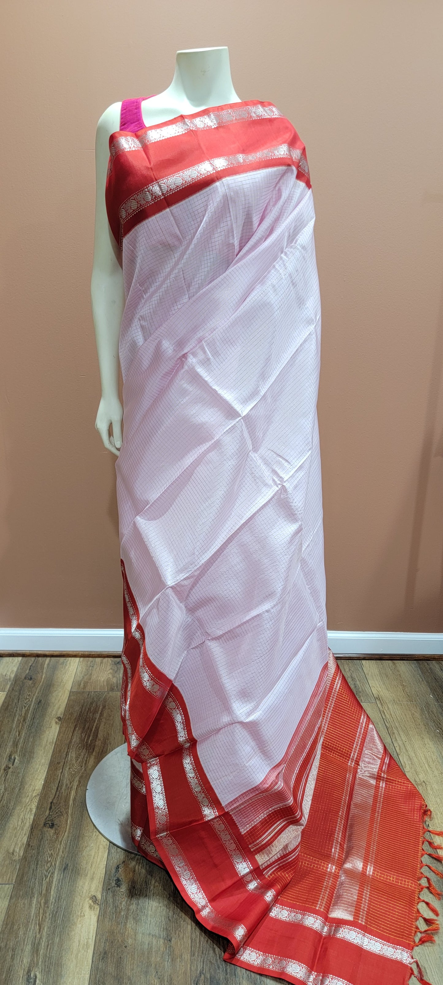 Kanchi Silk Saree in pink and Red
