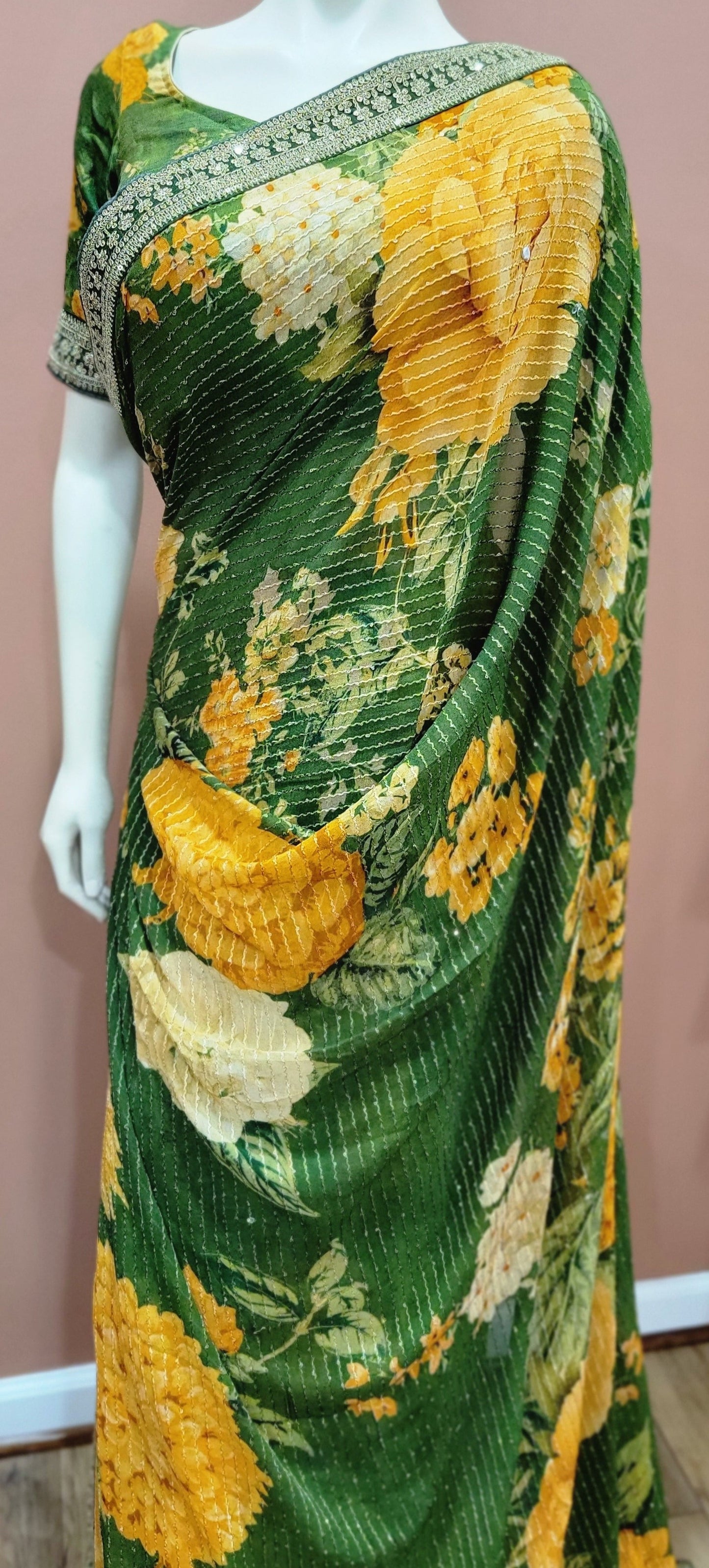 Georgette Sequence Saree w/ Blouse in Variations