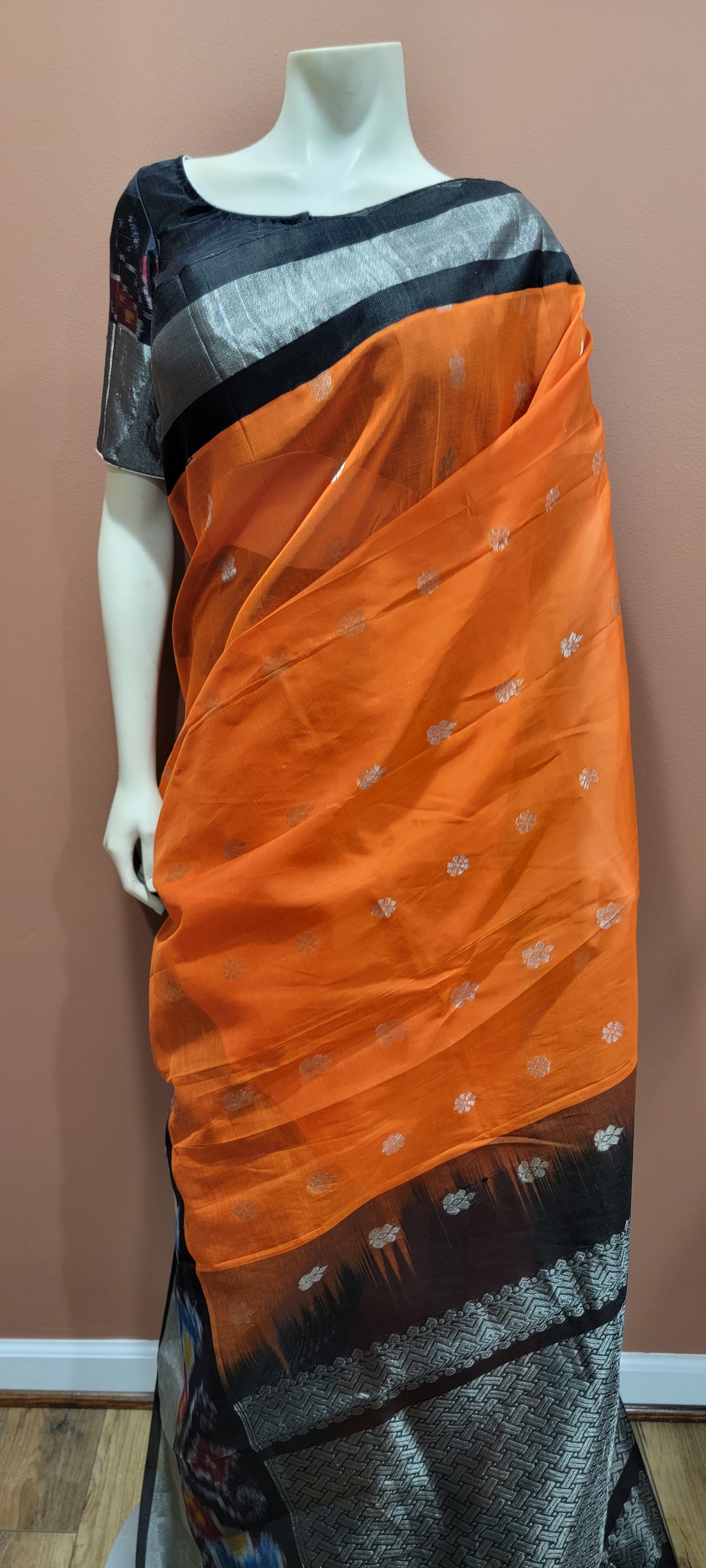 Kuppadam Saree in Orange and Black