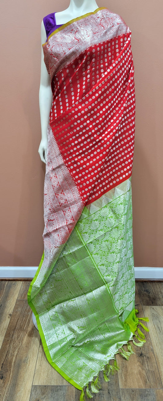 Venkatagiri Silk Saree in Red and Green w/ Custom Blouse