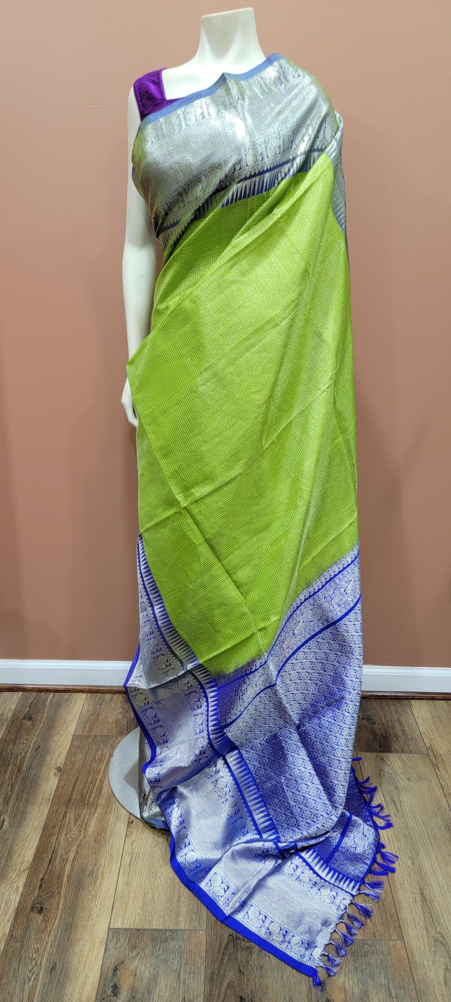 Venkatagiri Silk Saree in Green and Blue w/ Custom Blouse