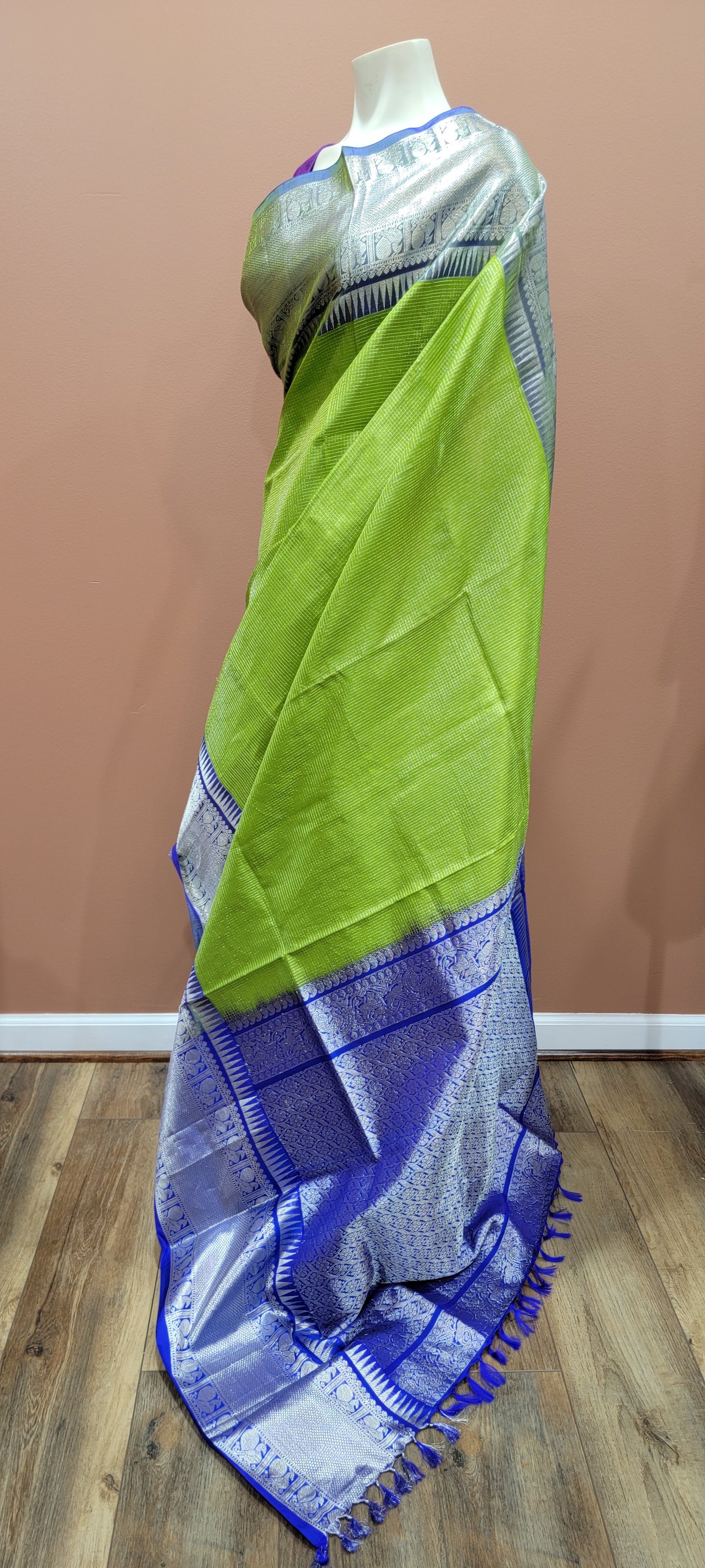 Venkatagiri Silk Saree in Green and Blue w/ Custom Blouse