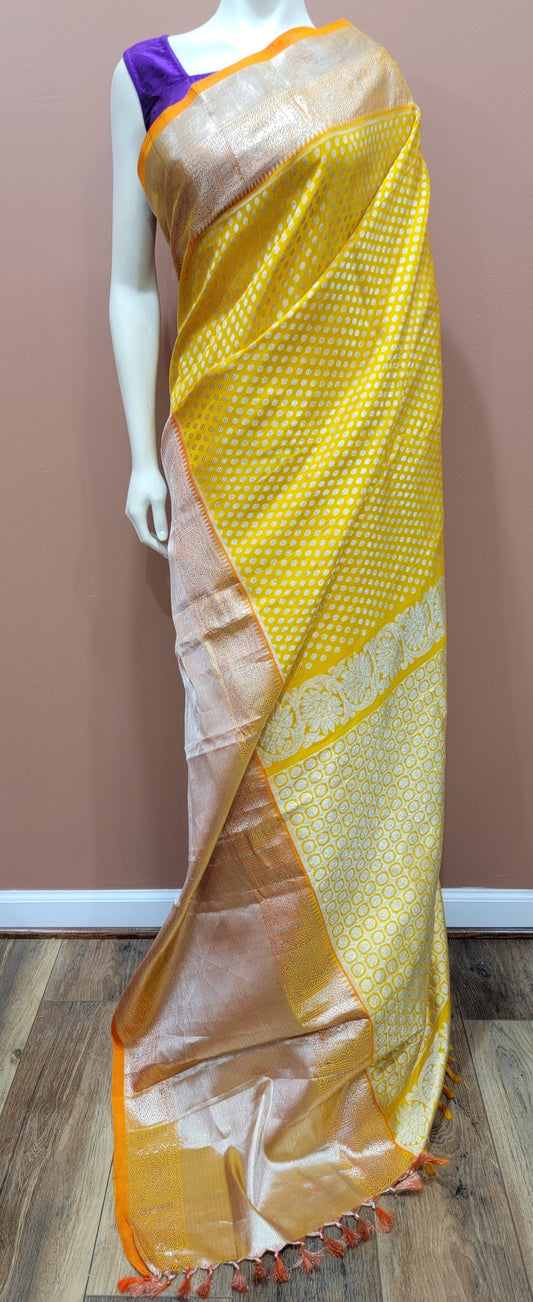 Venkatagiri Silk Saree in Yellow w/ Custom Blouse